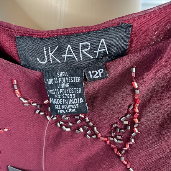 J Kara Women's 3/4 Sleeve Beaded Mock 2 Piece Dress Cranberry/Multi 12P - Picture 11 of 12